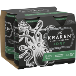 Photo of Kraken Spiced Rum Dry Cans 330ml 4 Pack Cans