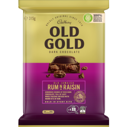Photo of Cadbury Old Gold Dark Chocolate Old Jamaica Rum N Raisin Large Block 315g 315g