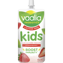 Photo of Vaalia Lactose Free 3x Probiotics Strawberry Kids Yoghurt Pouch 140g