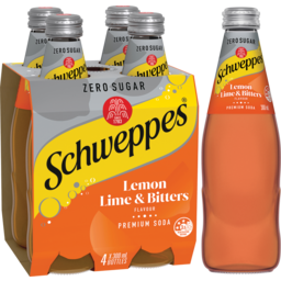 Photo of Schweppes Zero Sugar Lemon Lime Bitters Soft Drink Classic Mixers Glass Bottle Multipack Pack