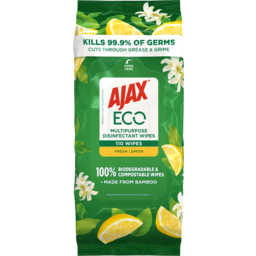 Photo of Ajax Eco Antibacterial Disinfectant Surface Cleaning Wipes, Bulk 110 Pack, Fresh Lemon 110pk