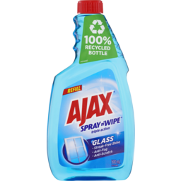 Photo of Ajax Spray N' Wipe Triple Action Ammonia Free Glass Cleaner Anti Streak Anti Fog Anti Scratch Refill Value Pack 500ml
