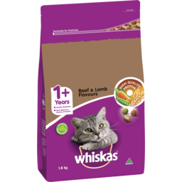 Photo of Whiskas 1+ Dry Cat Food Beef & Lamb Flavours 1.8kg Bag 