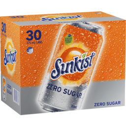 Photo of Sunkist Zero Sugar Orange Soft Drink Cans Multipack Pack 30x375ml