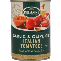Photo of Delmaine Tomatoes Flavoured with Garlic & Olive Oil 400g