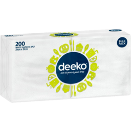 Photo of Deeko White Napkins 1 Ply 200 Pack