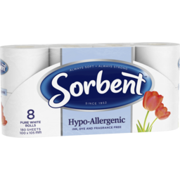 Photo of Sorbent Hypo-Allergenic Toilet Tissue Rolls 8 Pack 