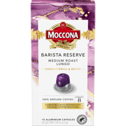 Photo of Moccona Barista Reserve Medium Roast Lungo Intenstiy 8 Coffee Capsules 10 Pack 52g