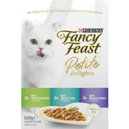 Photo of Purina Fancy Feast Petite Delights With Grilled Chicken Tuna & Turkey In Gravy Cat Food Pouches