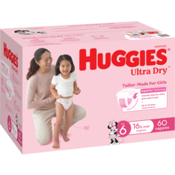 Photo of Nappies, Huggies Ultra Dry Girls Size 6 (16+ kg) 60-pack
