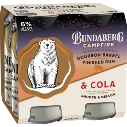 Photo of Bundaberg Campfire Bourbon Barrel Finished Rum & Cola 6% 4 Can