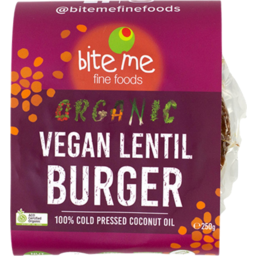 Photo of BITE ME Org Vegan Lentil Burger 300g
