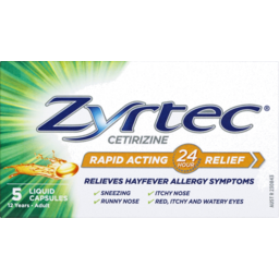 Photo of Zyrtec Hayfever Allergy Symptom Relief Liquid Capsules 5mg 5 Pack