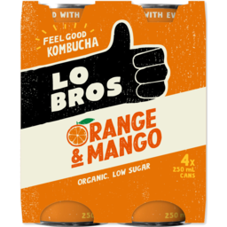 Photo of Lo Bros Organic Kombucha Orange & Mango Sparkling Live Cultured Drink 4x250ml
