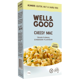 Photo of Well & Good 100% Vegan Gluten Nut & Dairy Free Cheesy Mac Traditional Cheddar Flavour 110g