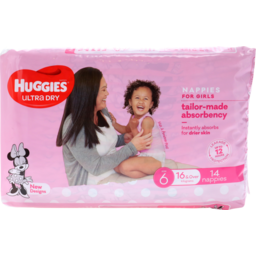 Photo of Huggies Ultra Dry Nappies Girl Size 6 (16kg+) 14 Pack 