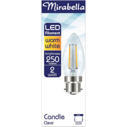 Photo of Mirabella Candle Clear Led Filament Warm White Brightness 250 Lumens 2 Watt Boyonet Cap Single Pack