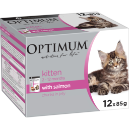 Photo of Optimum Kitten Wet Cat Food With Salmon Chunks In Jelly Pouches 12x85g