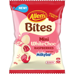 Photo of Allens Bites Mini White Chocolate Rasberries 120g