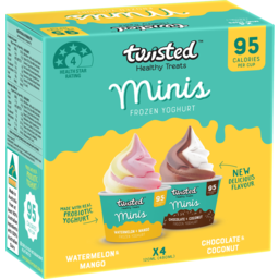 Photo of Twisted Healthy Treats Minis Frozen Yoghurt Watermelon & Mango, Chocolate & Coconut 4 Pack