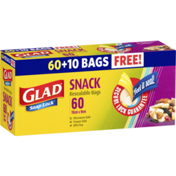 Photo of Glad Snap Lock Snack Resealable Bags 60 + Bonus 10 Pack 60pk