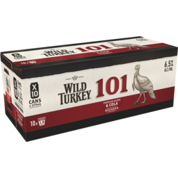 Photo of Wild Turkey 101 Premium Blend Kentucky Straight Bourbon Whiskey & Cola Cans 10x375ml