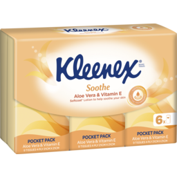 Photo of Kleenex Aloe Vera & Vitamin E Pocket Pack Facial Tissues, 6 Pack X 9 Sheets 21cm
