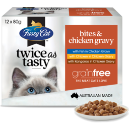 Photo of Fussy Cat Twice As Tasty Grain Free Bites & Chicken Gravy Wet Cat Food 12x80g 