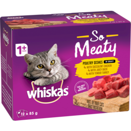 Photo of Whiskas So Meaty Wet Cat Food Poultry Dishes In Gravy 12x85g Pouches 12.0x85g