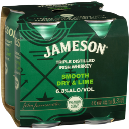 Photo of Jameson Irish Whiskey Smooth Dry & Lime 4 X 375ml Cans 