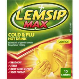 Photo of Lemsip Max Cold & Flu Hot Drink Lemon Sachets 10 Pack