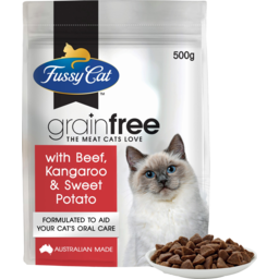 Photo of Fussy Cat Grainfree+ Oral Care With Beef Kangaroo & Sweet Potato Dry Cat Food 500g