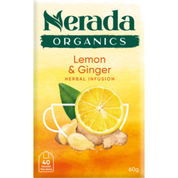 Photo of Nerada Organics Lemon & Ginger Herbal Infusion Tea Bags 40 Pack 60g