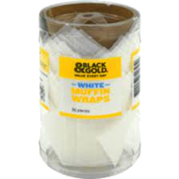 Photo of Black & Gold Muffin Wraps White 36s