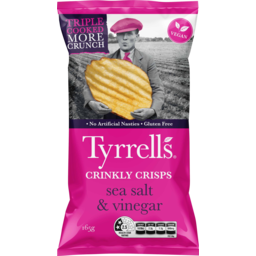 Photo of Tyrrells Triple Cooked Sea Salt & Vinegar Crinkle Cut Potato Chips 165g