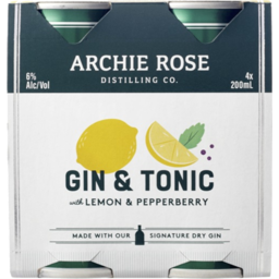 Photo of Archie Rose Gin & Tonic with Lemon & Pepperberry Can 200ml 4pk