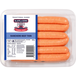 Photo of Slape & Sons Ranchero Beef Thin Sausages 480g