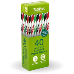 Photo of Biopak Mixed Colour Paper Cocktail Straws 40pk