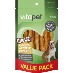 Photo of Vitapet Chewz Dog Treats Chicken Wrapped Rawhide Twists 18 Pack 