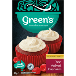 Photo of Greens Temptations Red Velvet Cupcake Mix 410g