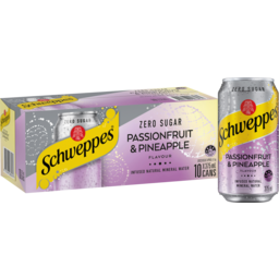 Photo of Schweppes Infused Natural Mineral Water With Passionfruit & Pineapple Cans 10x375ml