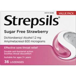 Photo of Strepsils Sugar Free Double Antibacterial Action Strawberry Lozenges 36 Pack