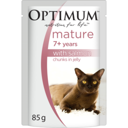 Photo of Optimum Mature Adult Wet Cat Food Salmon Chunks In Jelly Pouch