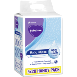 Photo of Babylovey Water Wipes, Travel Pack, 100 (20 X 5) Pack