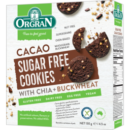 Photo of Orgran Gluten & Dairy Free Cacao Sugar Free Cookies With Chia + Buckwheat