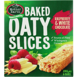 Photo of Mother Earth Baked Oaty Slices Rapsberry & White Chocolate Bars 6 Pack 240g