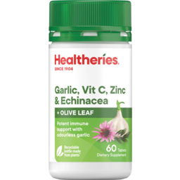 Photo of Healtheries Garlic, Vit C, Zinc & Echinacea with Olive Leaf 60 Pack