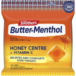 Photo of Butter Menthol Honey Centre Sore Throat Lozenges + Vitamin C 3x10 Pack