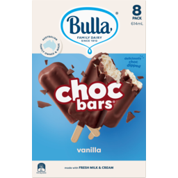 Photo of Bulla Ice Cream Bar Choc Vanilla 8 Pack