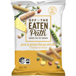 Photo of Off The Eaten Path Pea & Pinto Bean Sticks Cheddar & Chives 100gm